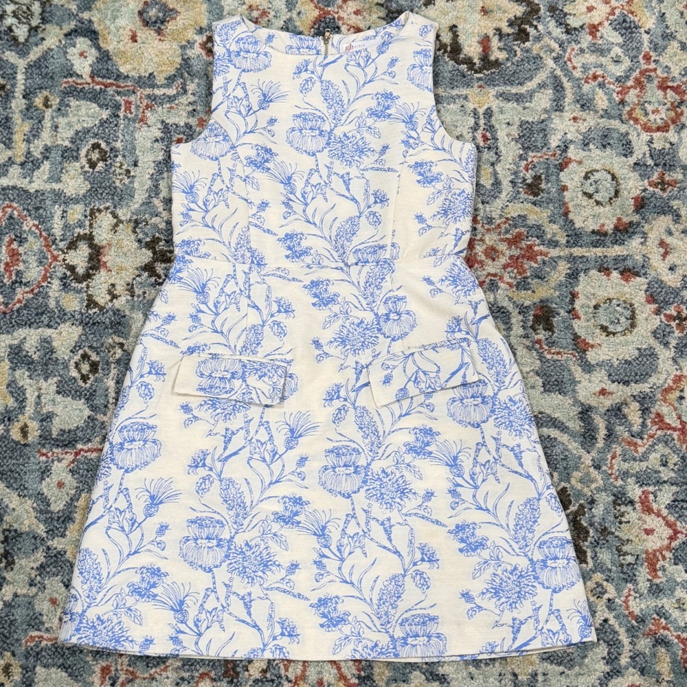 GB Girls Dress Size 12 Blue Cream Floral Sleeveless Toile Cottagecore EUC
